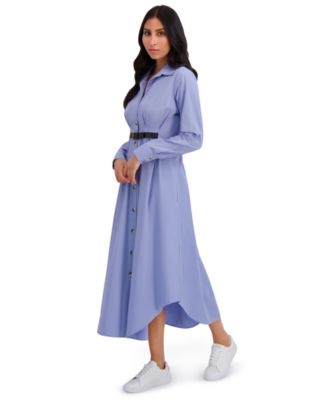 London Times - Women's Collar Front Belted Shirt Dress