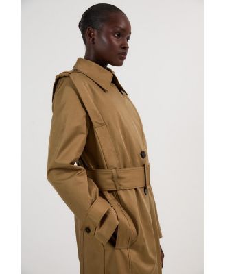 Women's Strong Shoulder Belted Maxi Trench Coat