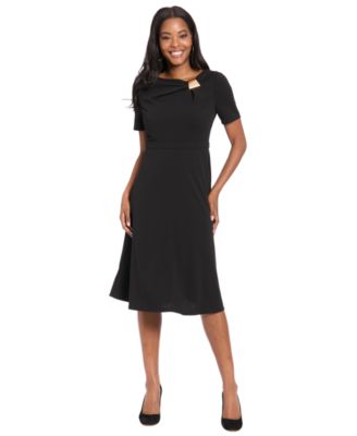 black semi formal dress Finelylove Formal Black Dress Semi Formal Junior Dresses A-line Short Short  Sleeve Solid Black L