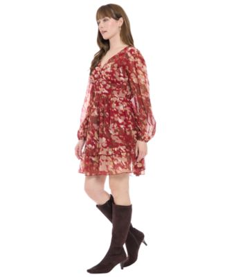 Women's V-Neck Printed Flounce Dress