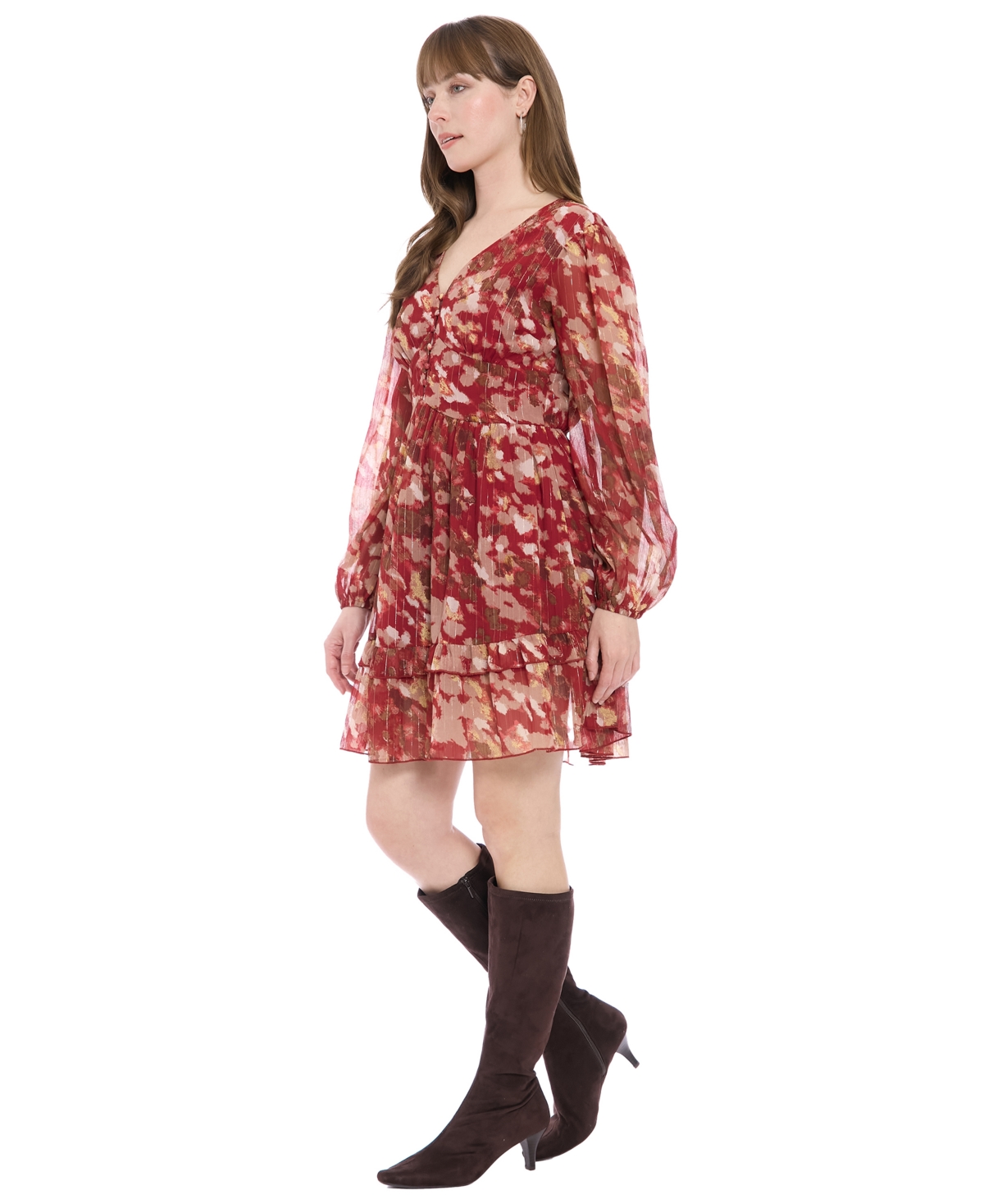 London Times Women's V-neck Printed Flounce Dress In Multi