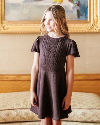 Little and Big Girls' Organic Flutter Sleeve Cable Sweater Dress