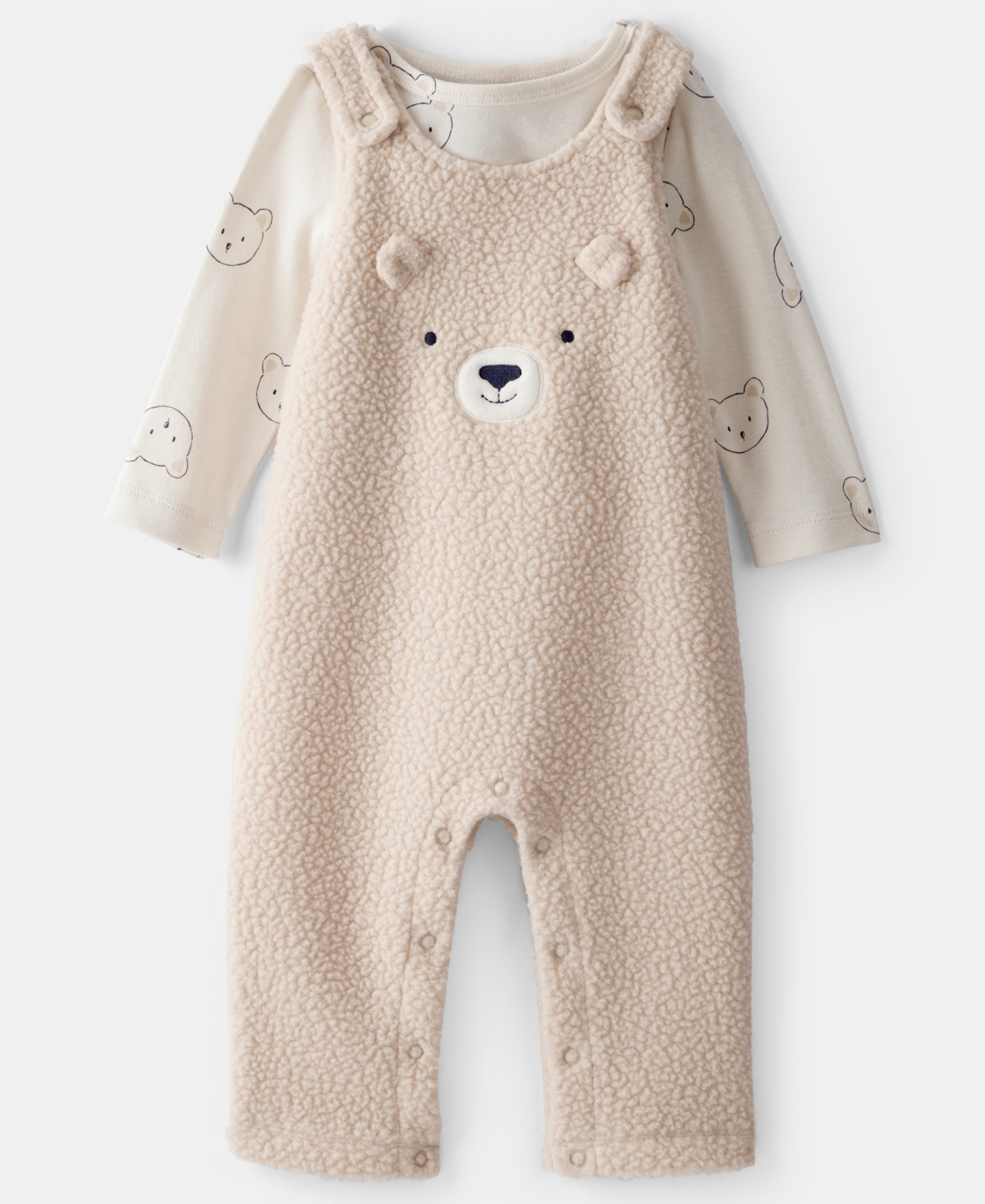 Carter's Baby Boys 2-piece Bear Long-sleeve T-shirt And Overall Set In Neutral