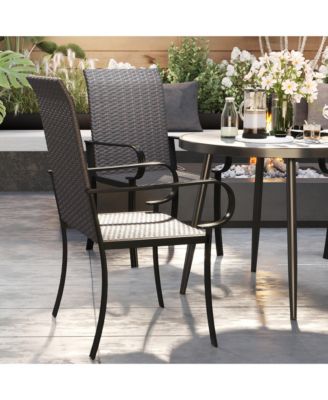 Set of 4 Outdoor Wicker Dining Chairs with Armrests,