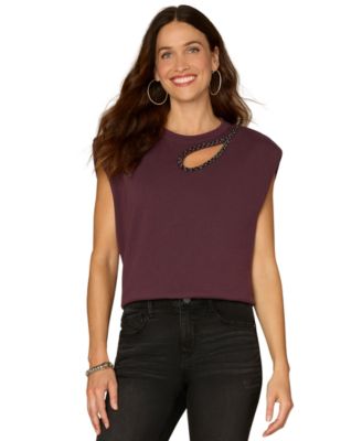 Women's Cap Sleeve Cut Out Knit Top