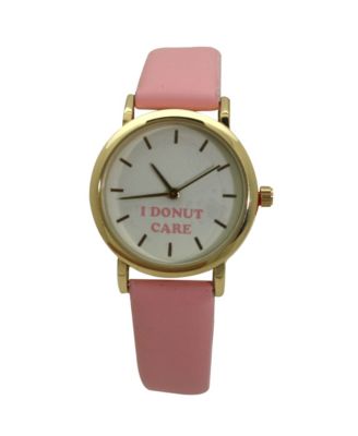 Pink I Donut Care Leather Strap Watch