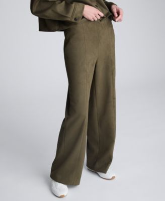 Women's Faux Suede High Rise Hollywood Waist Wide Pants