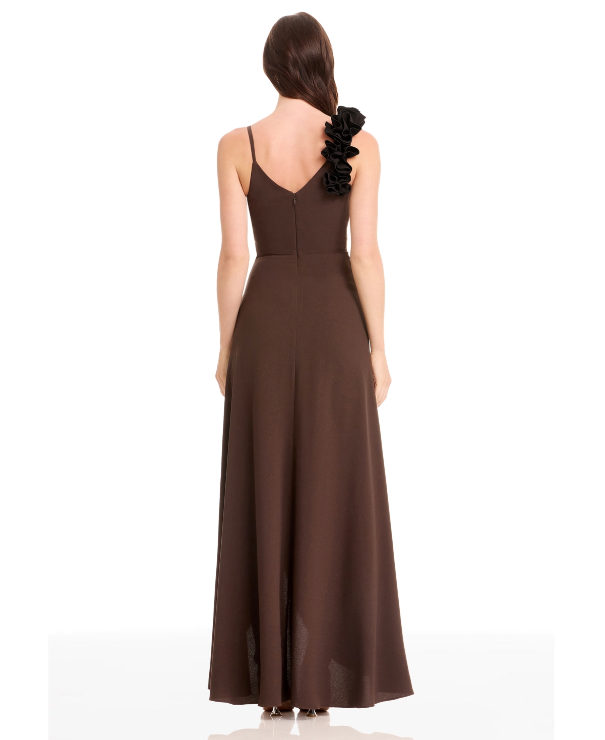 Dress The Population Camelia Ruffle Detail Gown In Brown
