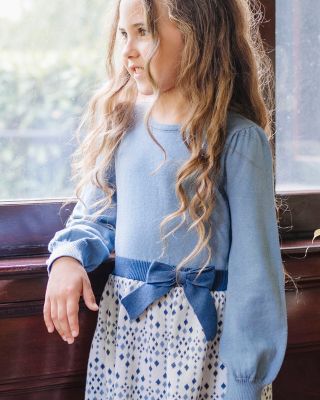 Little and Big Girls' Organic Long Sleeve Skater Sweater Dress with Bow