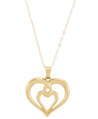 Macy's - Back to Back Double Heart Pendant Necklace in 10K Yellow Gold