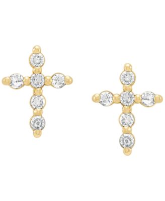 Diamond (1/10 ct. t.w.) Cross Stud Earrings in 14k Yellow Gold