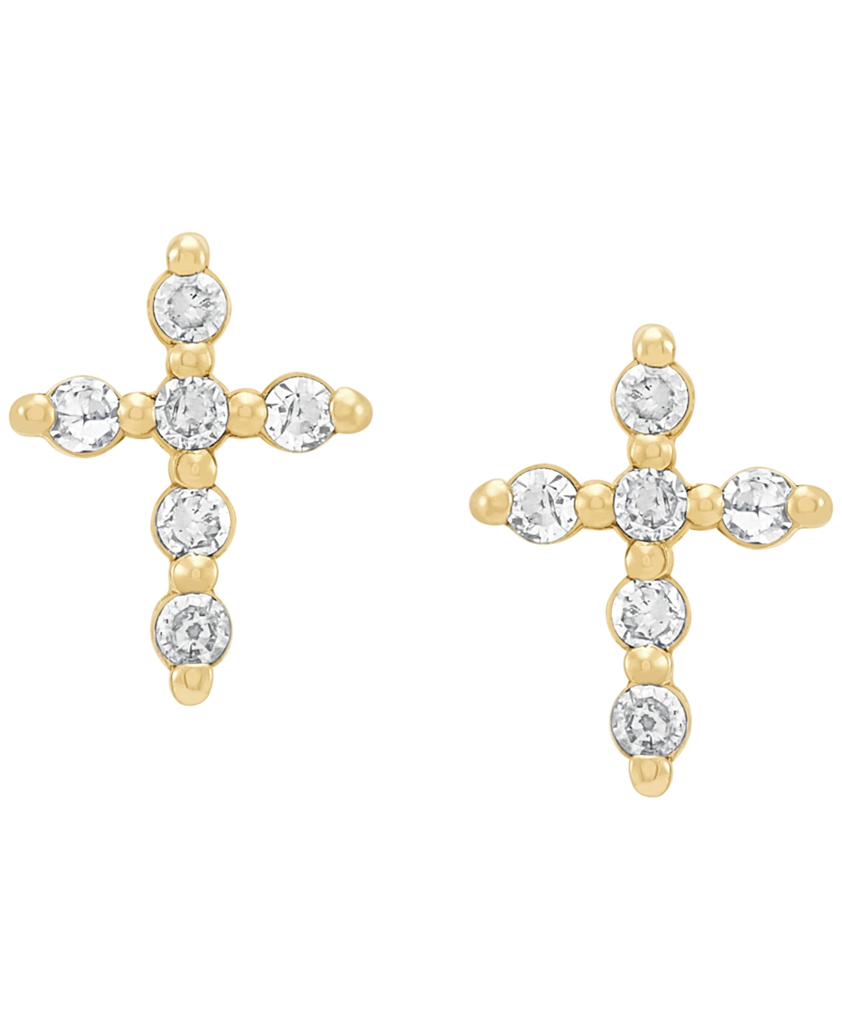 Macy's Diamond (1/10 Ct. T.w.) Cross Stud Earrings In 14k Yellow Gold In Gold