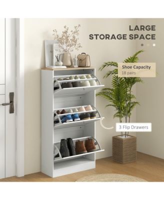Modern Shoe Cabinet with 3 Flip Drawers for 12-18 Pairs,