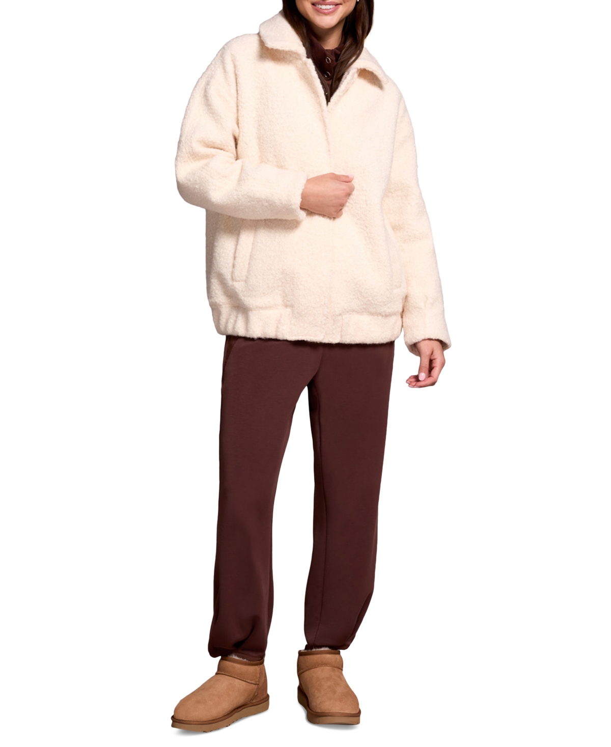 Tribal Women's Soft Boucle Bomber Jacket With Hidden Snaps In Pink