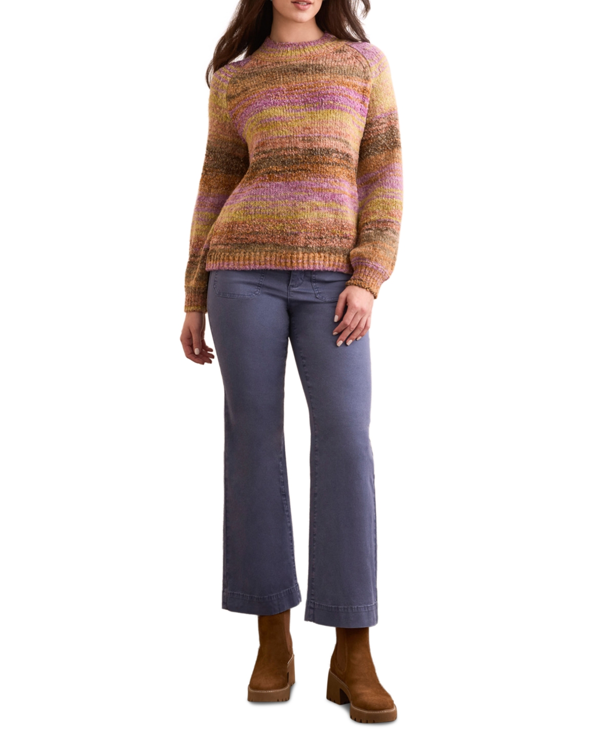 Tribal Women's Boucle Yarn Mock Neck Puff Sleeve Sweater In Multi