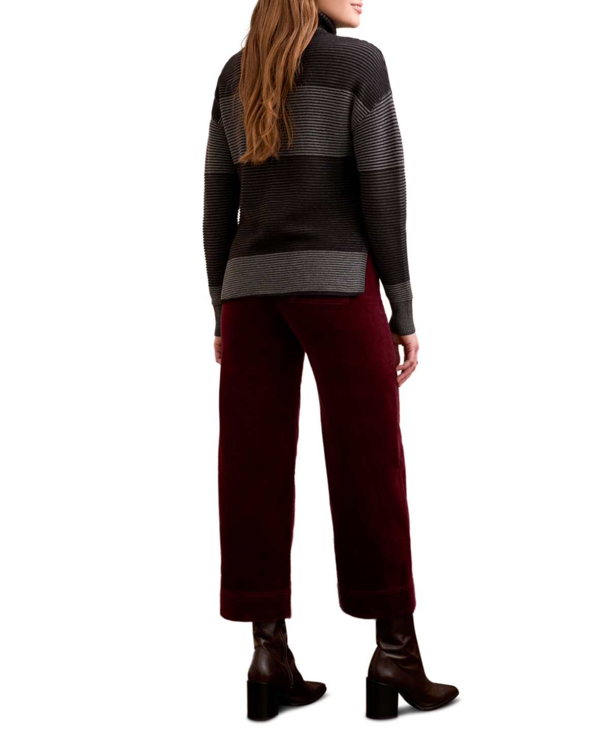 Tribal Women's Two Tone Turtleneck High Low Sweater In Black