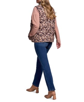 Women's Printed Leopard Shell Fooler Puffer Denim Vest