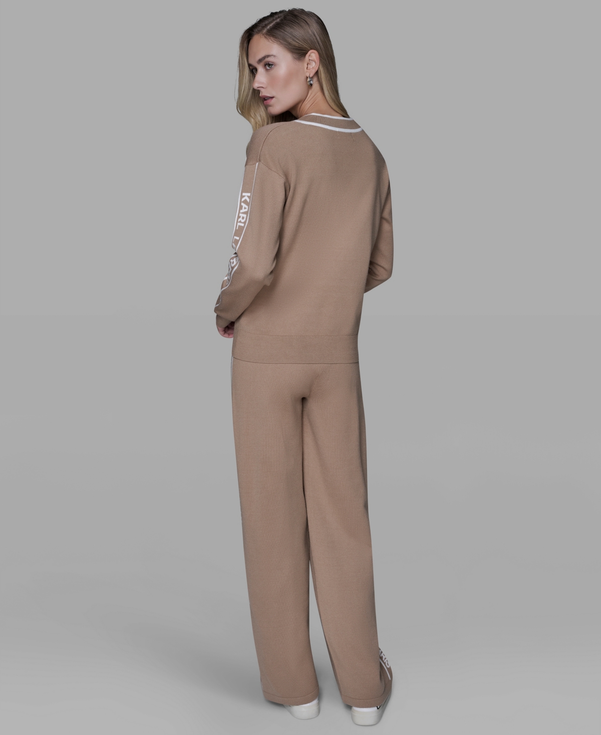 Karl Lagerfeld Women's Logo Tape V-neck Sweater In Brown