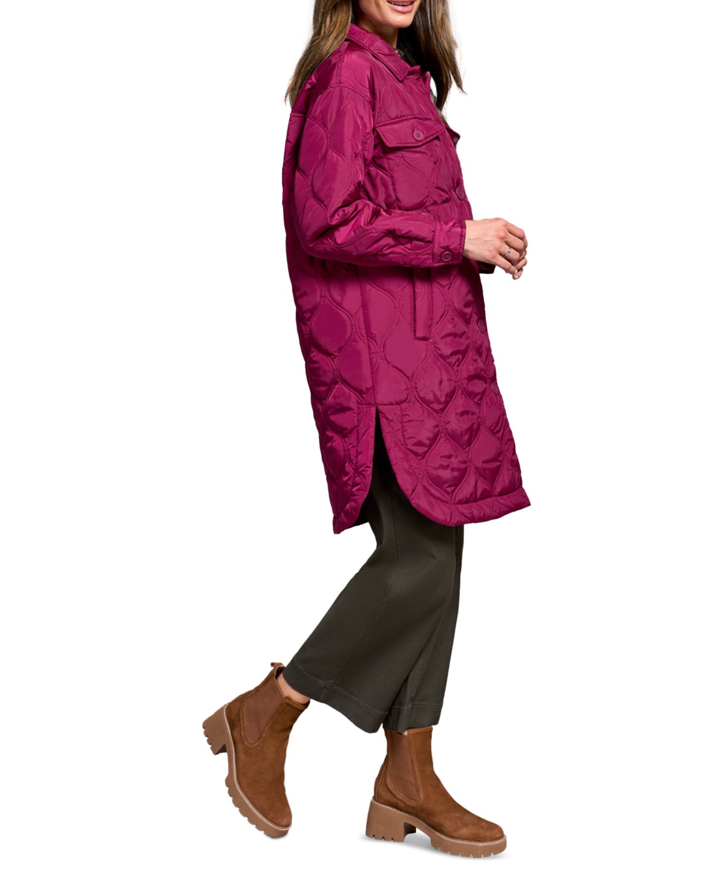 Женская куртка TRIBAL Long Quilted Button-Up Jacket With Pockets, цвет: Plumwine — фото 2