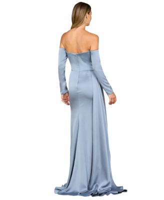 Women's Off Shoulder Satin Dress with Beaded Details