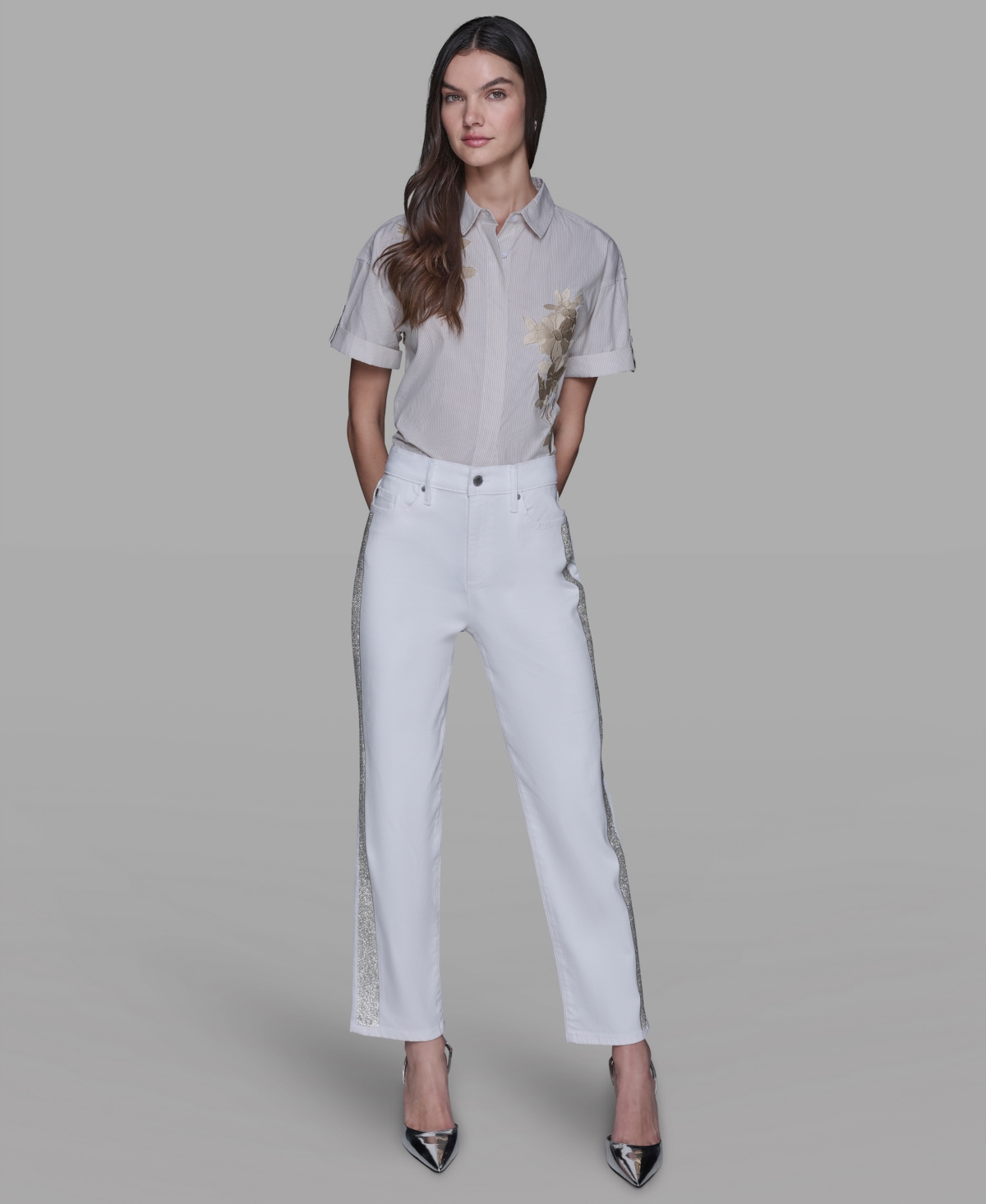 Karl Lagerfeld Women's Stripe Detail Jeans In White