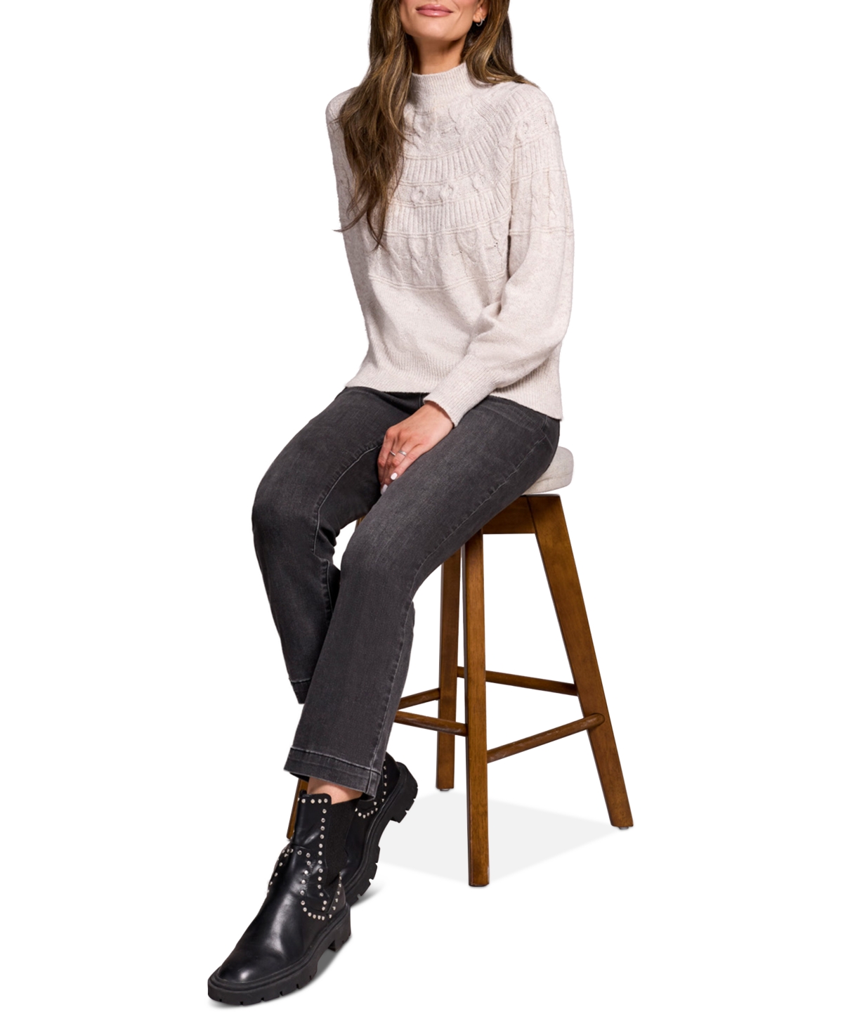 Tribal Women's Two Tone Mock Neck Sweater In Multi