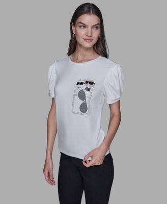 KARL LAGERFELD PARIS - Women's Puff Short-Sleeve Top