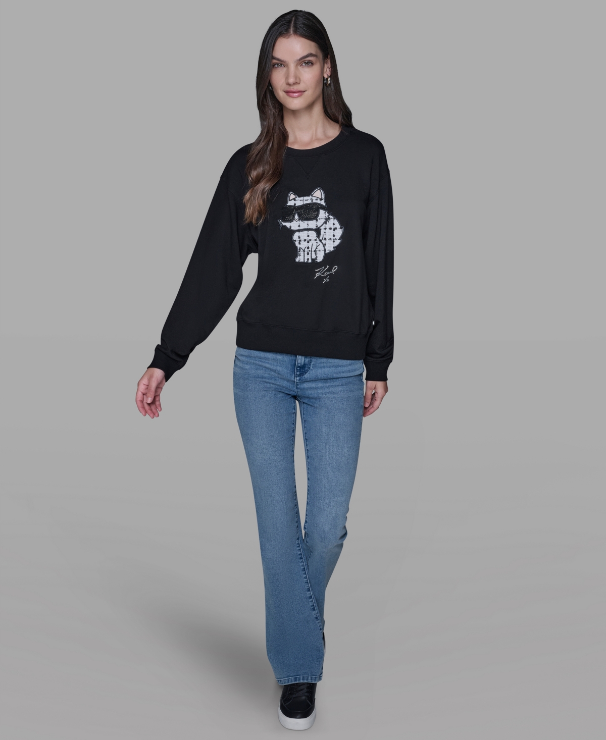 Karl Lagerfeld Women's Emoji Choupette Detail Sweater In Black