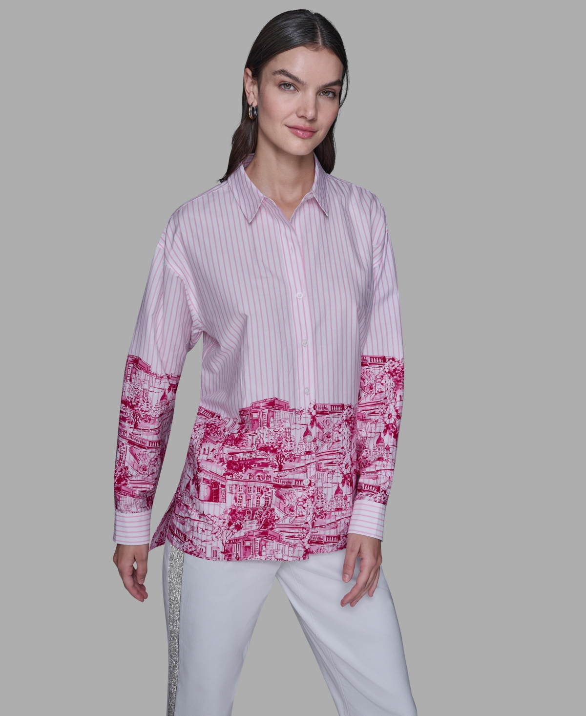 Karl Lagerfeld Women's Printed High-low Shirt In Pink