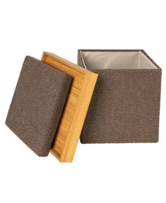 Versatile Boucle Ottoman with Hidden Storage, Brown