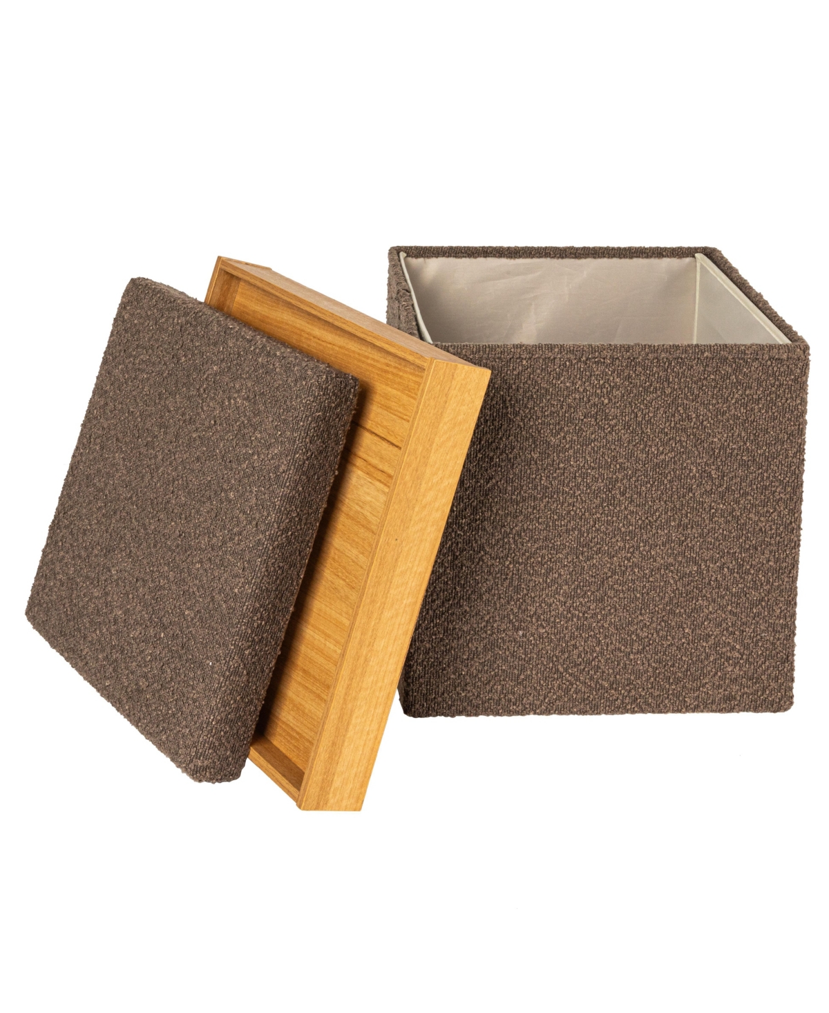 Household Essentials Versatile Boucle Ottoman with Hidden Storage, Brown