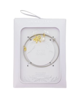 Two Tone Tone Bow, Glass Cultivated Pearl Crystal Bezel Bangel Barcelet