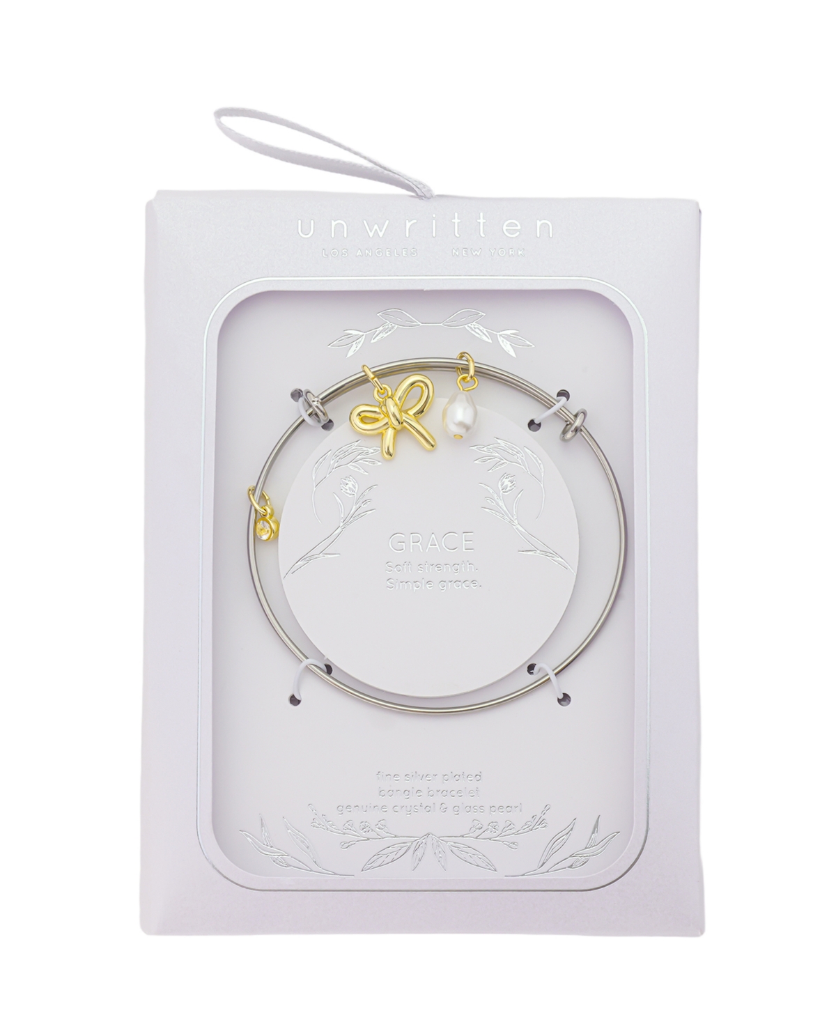 Unwritten Two Tone Tone Bow, Glass Cultivated Pearl Crystal Bezel Bangel Barcelet