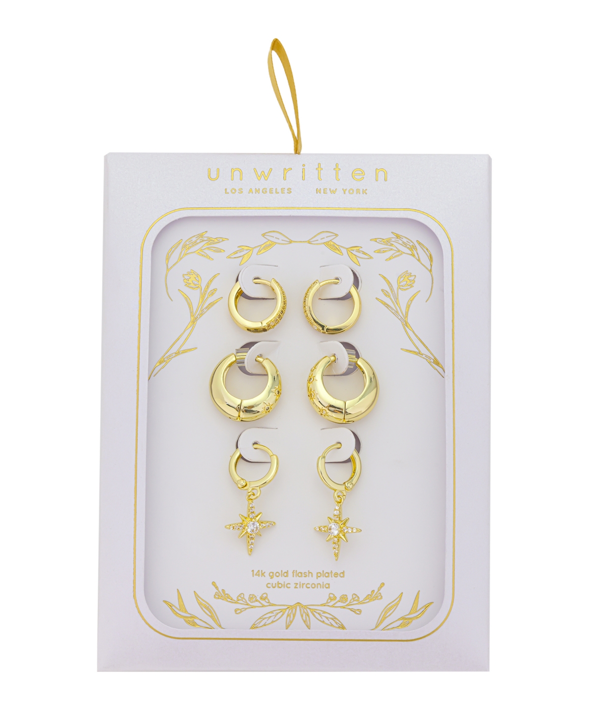Unwritten Cubic Zirconia Endless Hoop, Cubic Zirconia Stars Endless Hoop Cubic Zirconia Stars Clutch Hoop 3Pair Set