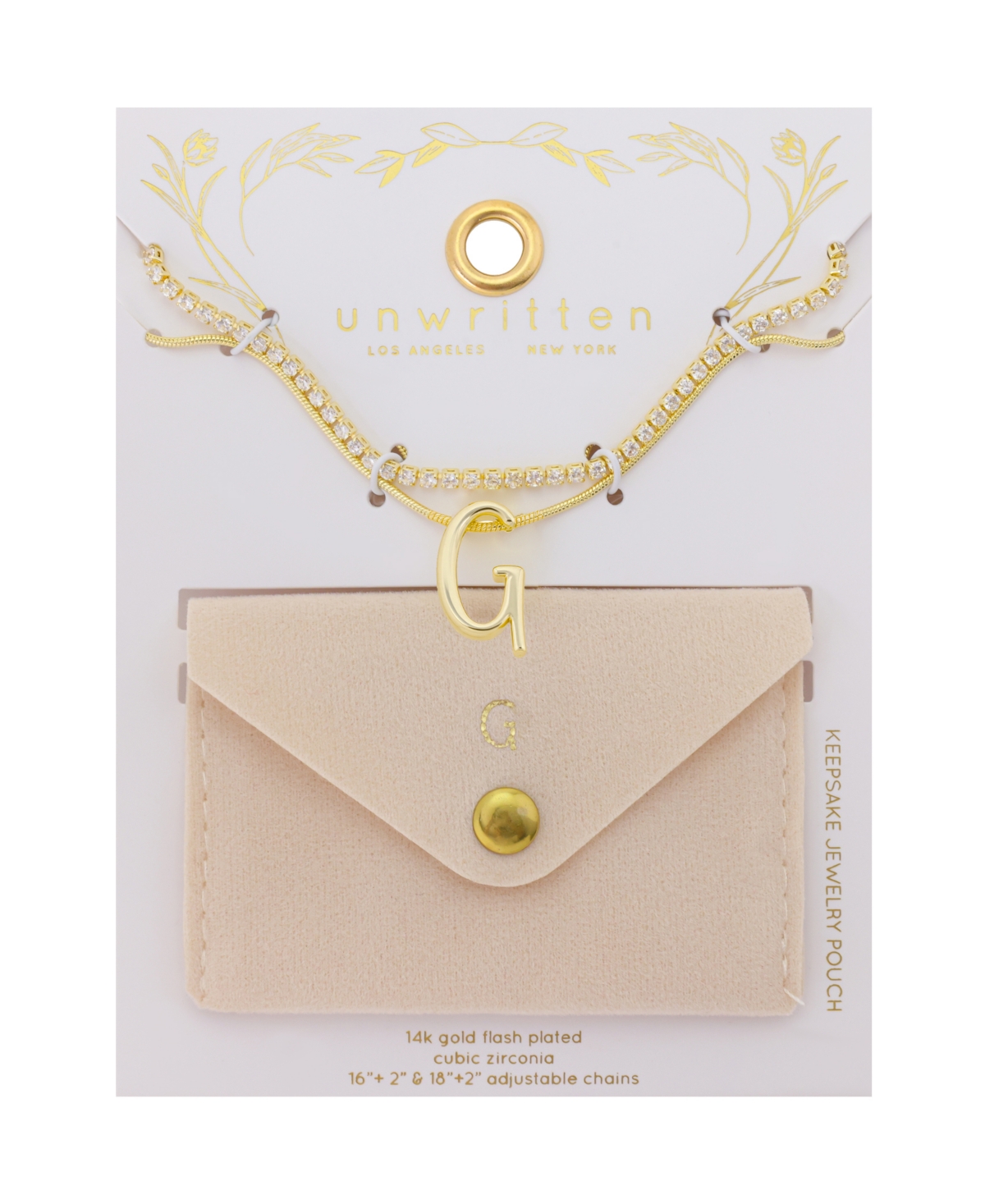 Unwritten Letter "a" Initial Snake Chain Cubic Zirconia Chain Necklace With Extender 2pcs Set In Gold
