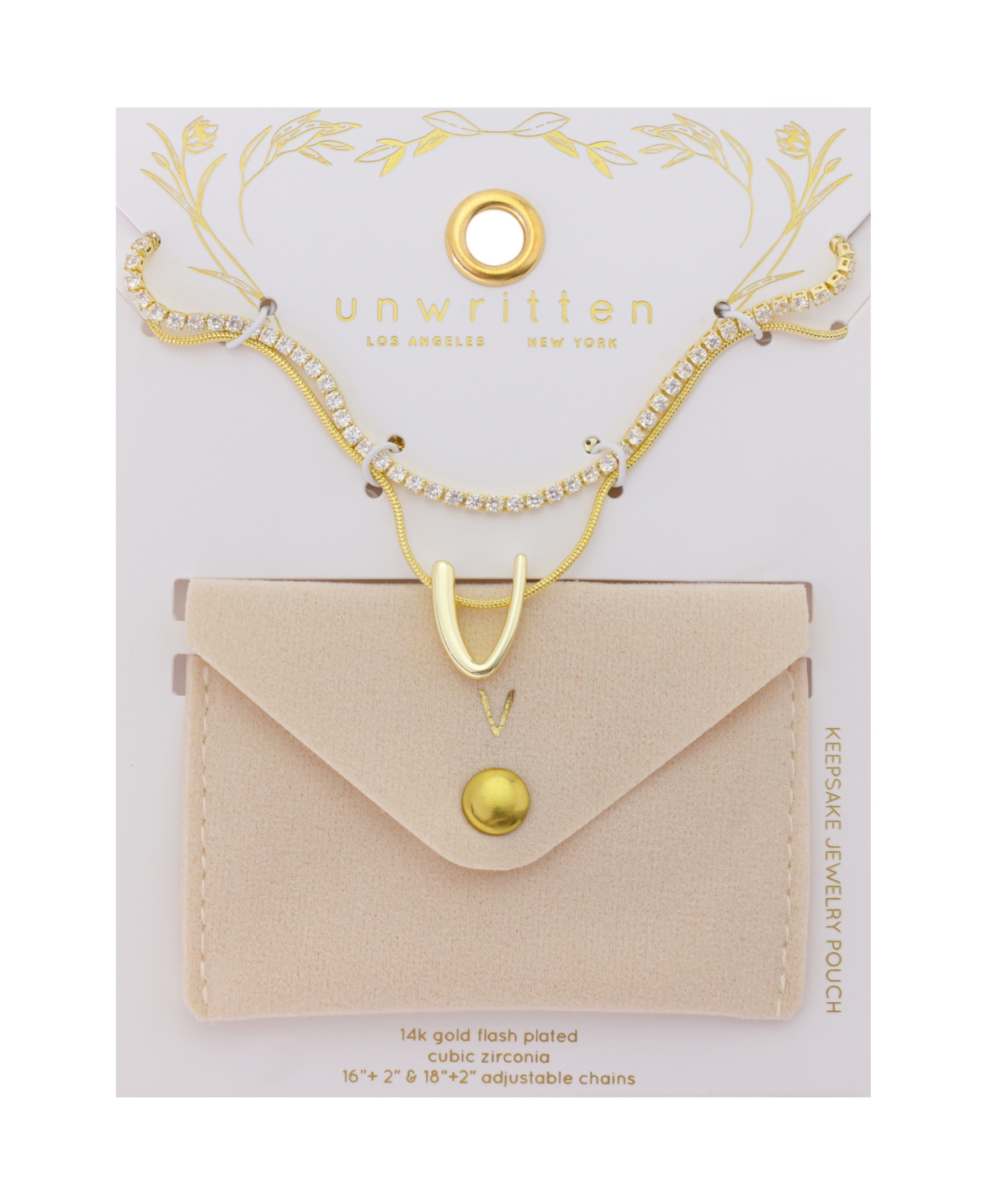 Unwritten Letter "V" Initial Snake Chain Cubic Zirconia Chain Necklace With Extender 2Pcs Set