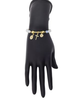 Crystal Star Mother Of Cultivated Pearl Inlay, Cross, Crystal Cross Faux Opal Beads Stretch Bracelet