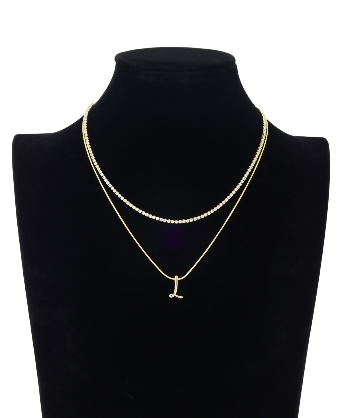 Unwritten Letter "a" Initial Snake Chain Cubic Zirconia Chain Necklace With Extender 2pcs Set In Gold