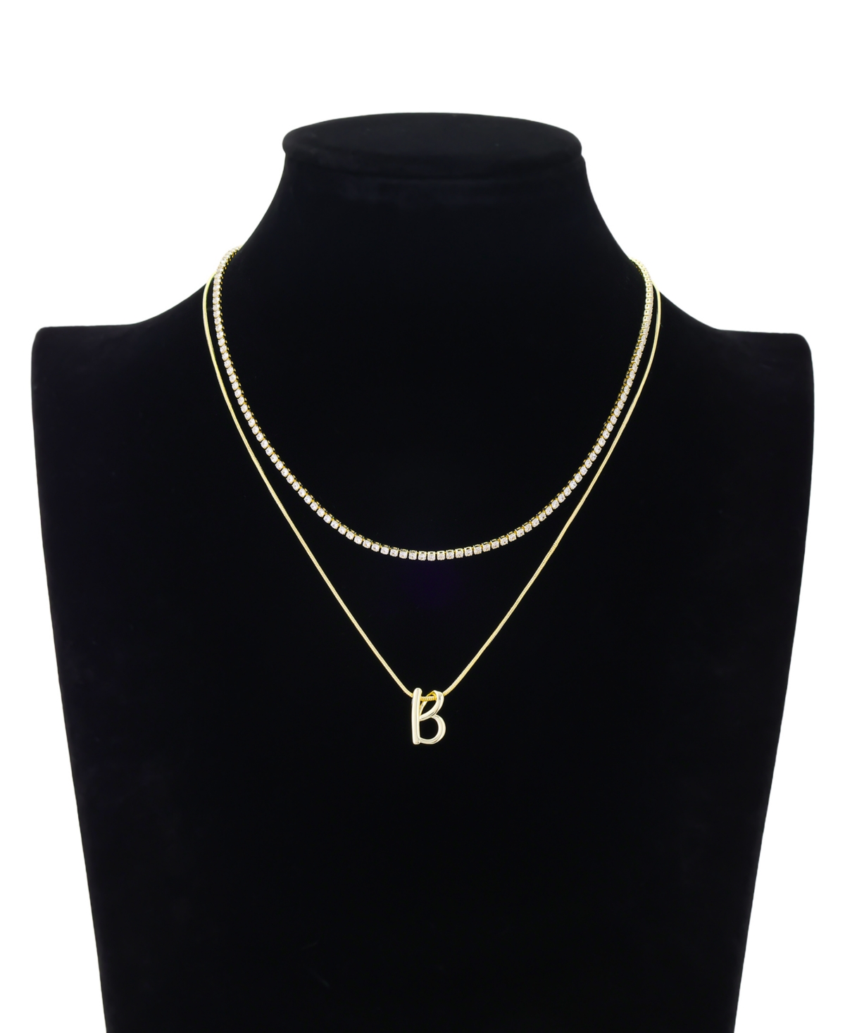 Unwritten Letter "B" Initial Snake Chain Cubic Zirconia Chain Necklace With Extender 2Pcs Set
