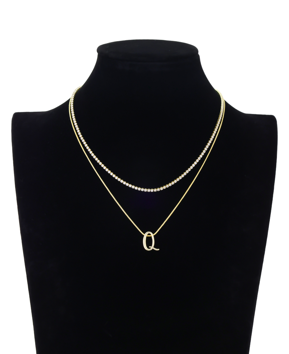 Unwritten Letter "a" Initial Snake Chain Cubic Zirconia Chain Necklace With Extender 2pcs Set In Gold