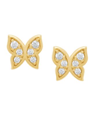Children's White Cubic Zirconia Butterfly Earrings in 14k Yellow Gold