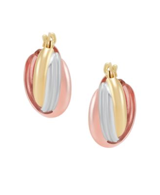 Small Oval Triple Crossover Tube Hoop Earrings in 10k Yellow, White and Rose Gold