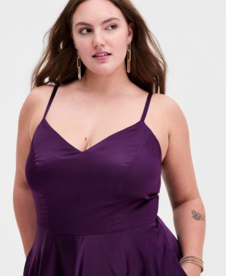 Trendy Plus Size Satin Sleeveless Front-Slit Gown