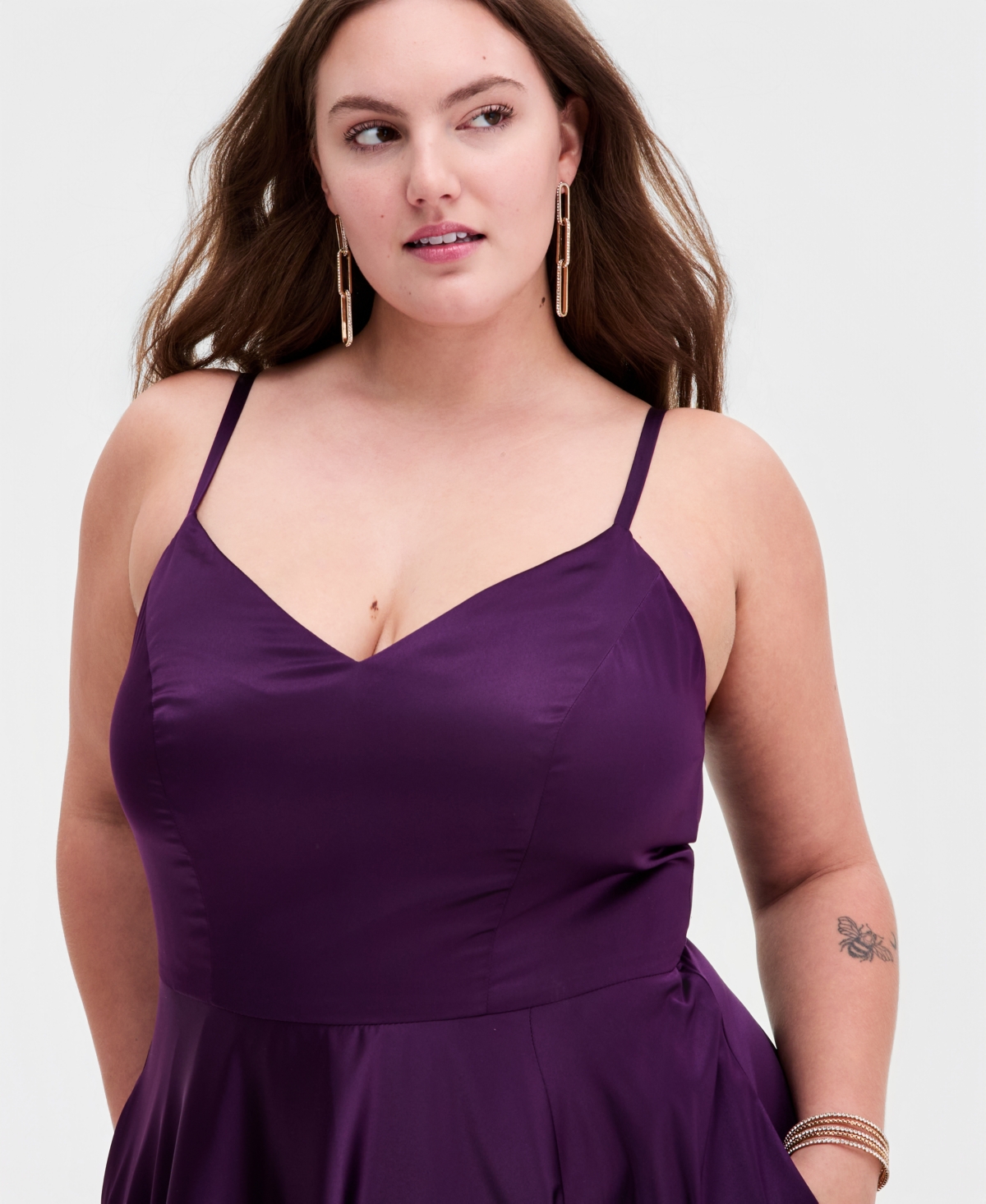 B Darlin Trendy Plus Size Satin Sleeveless Gown - PLUM | Smart Closet