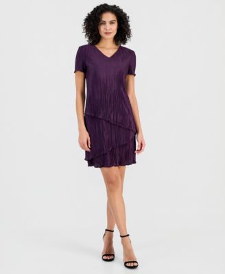 Women's V-Neck Tiered Short-Sleeve Sheath Dress