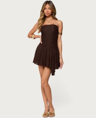 Women's Elaia Asymmetric Strapless Lace Mini Dress
