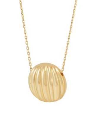 Polished Half Ribbed Bead Pendant Necklace in 10k Yellow Gold