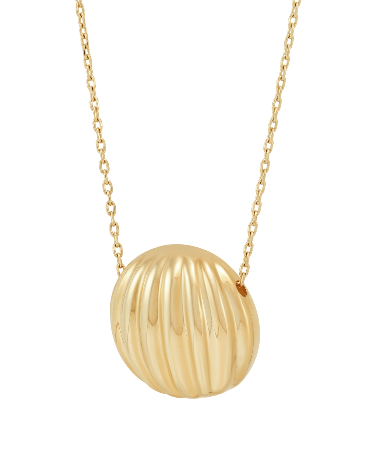 Macy's Polished Half Ribbed Bead Pendant Necklace in 10K Yellow Gold