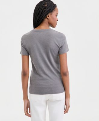 Women's Floral Butterfly Motif Classic Crewneck T-Shirt