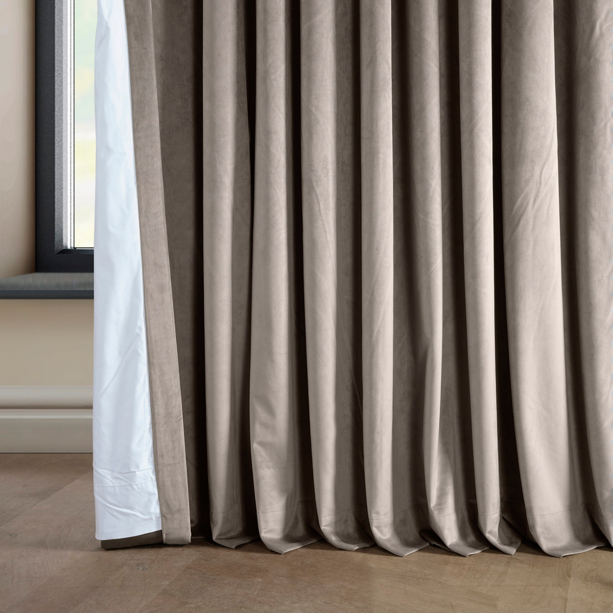 Half Price Drapes Library Taupe Extra Wide Signature Plush Velvet Hotel Blackout Curtain
